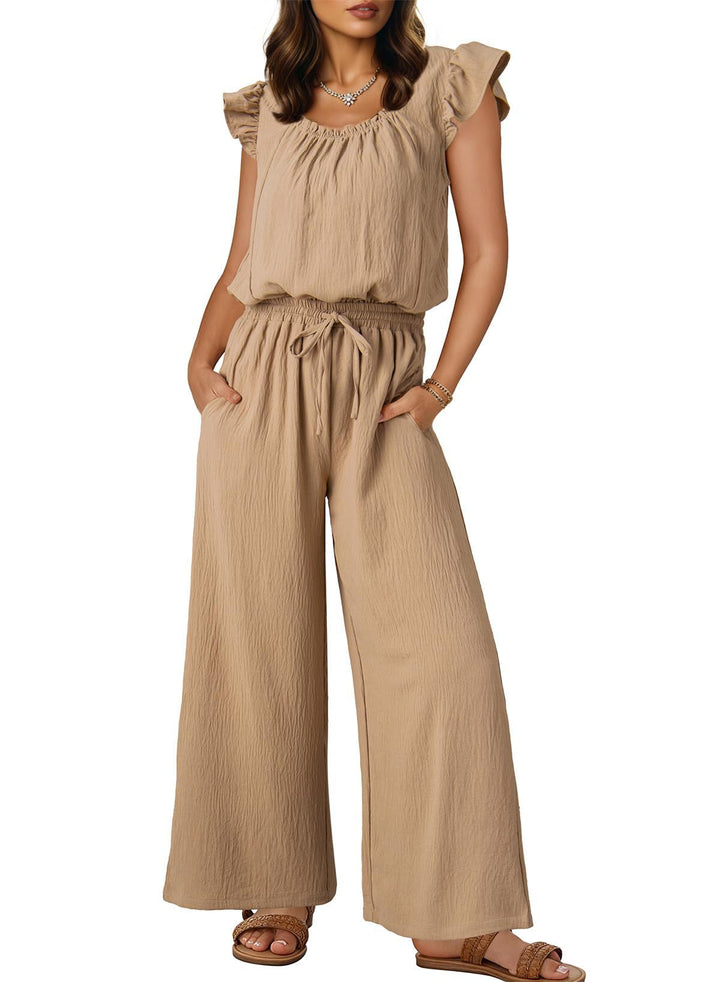 Damen Crinkle-Overall mit weitem Bein, elastischem Taillenbund und Rüschenärmeln Echo Archiv