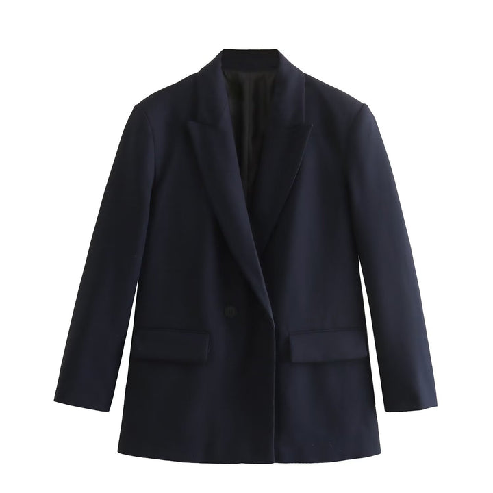 Damen Doppelreihiger Longblazer mit weitem Schalkragen und Pattentaschen Echo Archiv