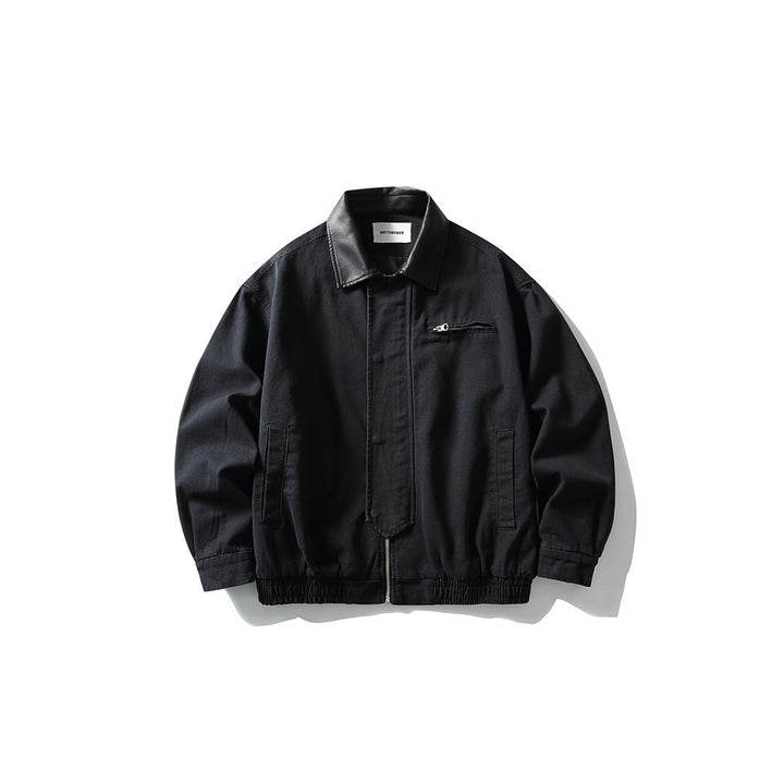 Herren Boxy-Canvas-Blouson mit kontrastierendem Kunstlederkragen und elastischem Saum Echoarchiv