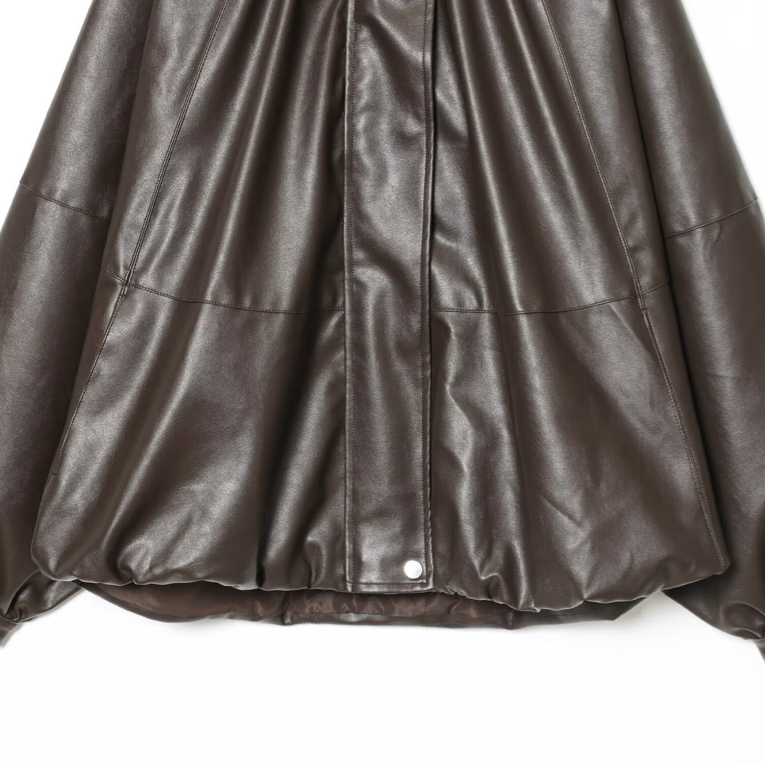 Damen Kunstlederjacke mit voluminösen Ärmeln und gewelltem Design Echo Archiv