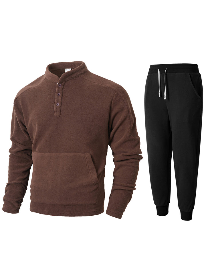 Herren kuscheliges Fleece- Trainingsanzug-Set mit Knopfleiste und praktischen Taschen Echoarchiv