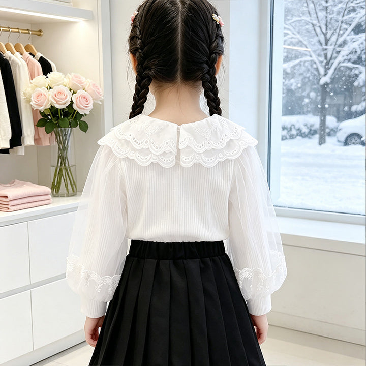 Mädchen Bluse mit Spitzenkragen und transparenten Ärmeln Echo Archiv