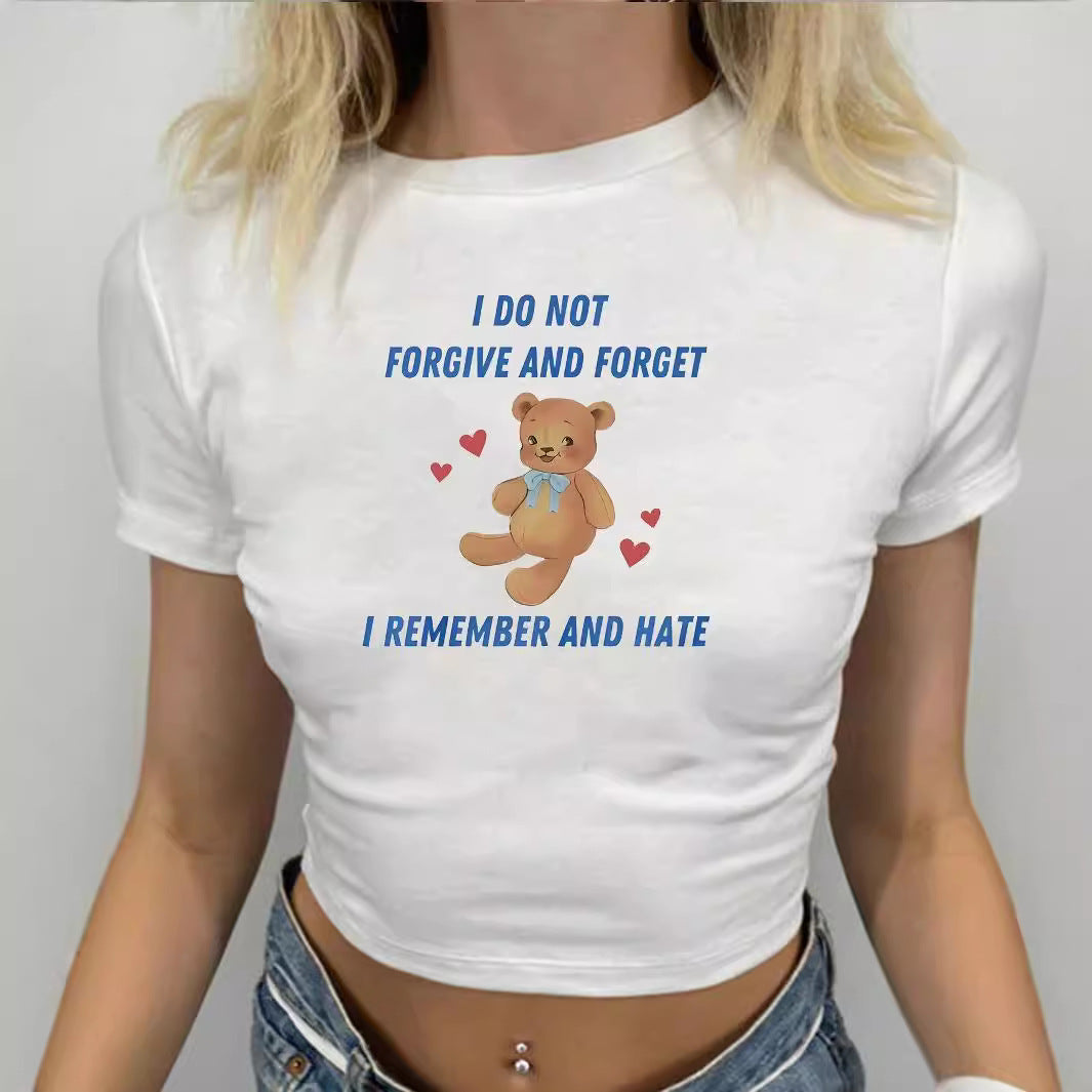 Damen Crop-T-Shirt mit kreativem Bärenmotiv und witzigem Spruch Echo Archiv