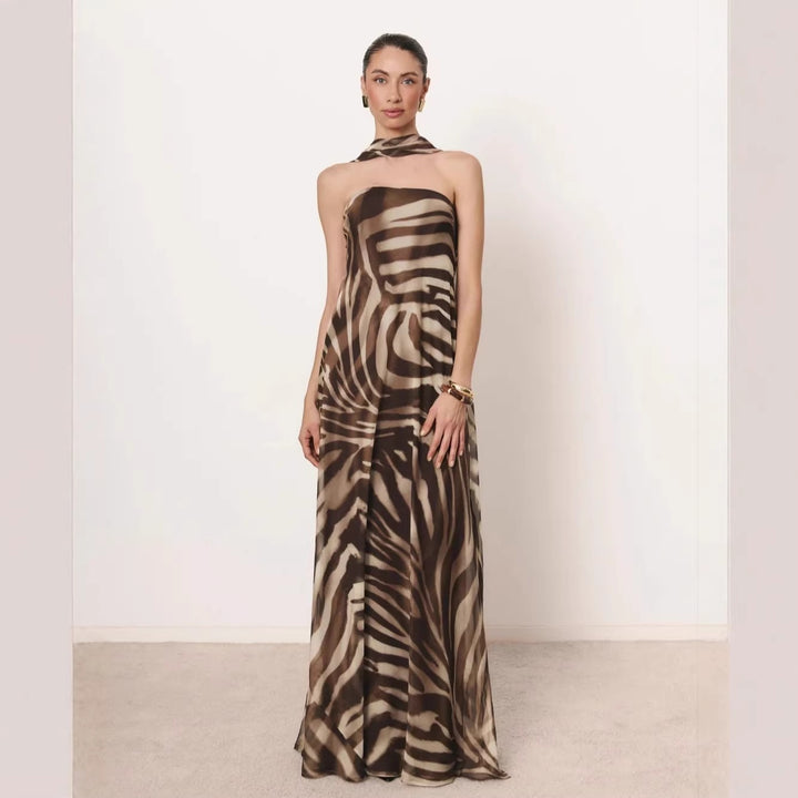 Damen Elegantes langes Kleid mit schmalem Neckholder Echo Archiv