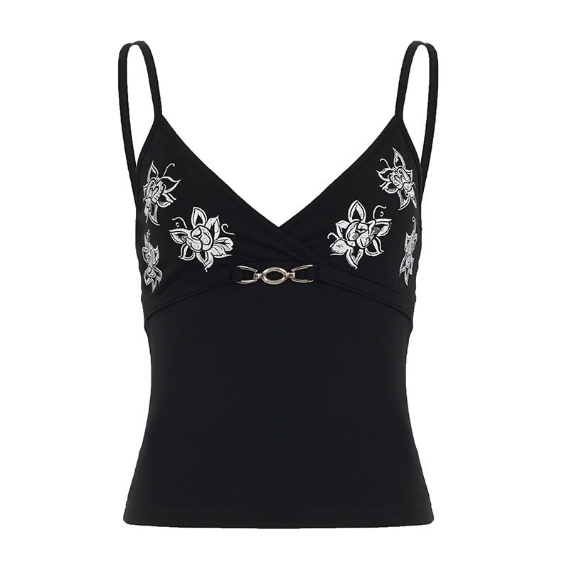 Damen körperbetontes Top mit floralem Design und dekorativem Verschluss Echo Archiv