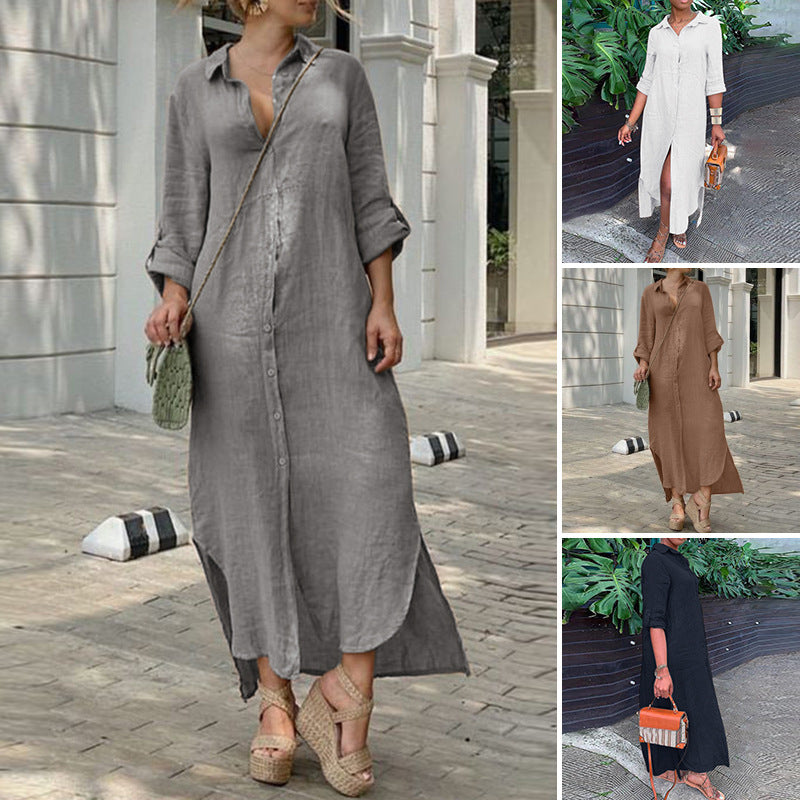 Damen Hemdblusenkleid mit durchgehender Knopfleiste, seitlichen Schlitzen und 3/4-Ärmeln Echo Archiv