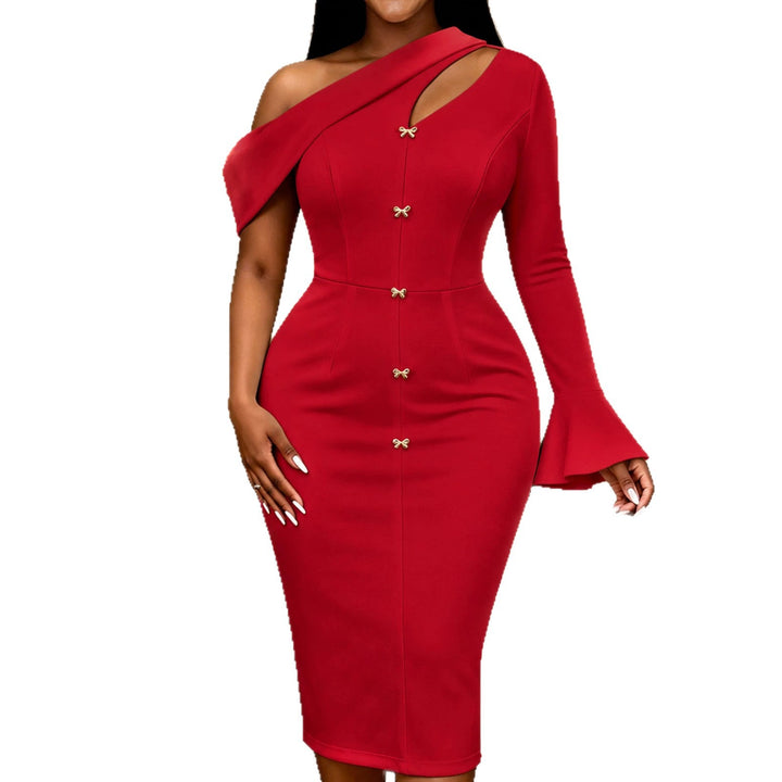 Damen elegantes One-Shoulder Kleid mit dekorativen Knopfdetails Echo Archiv