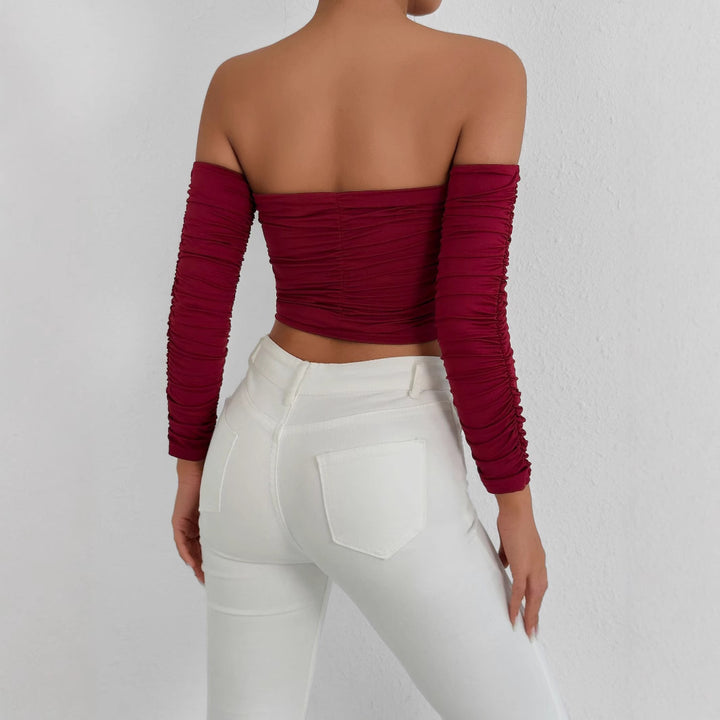 Damen Off-Shoulder Crop Top mit Faltenwurf Echo Archiv