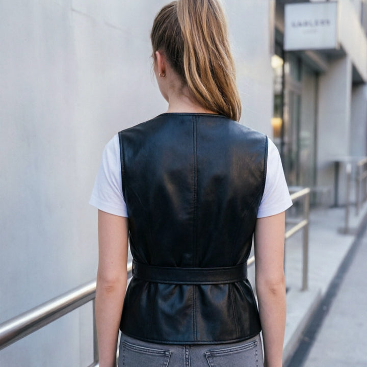 Damen Elegante Lederweste mit Taillengürtel Echo Archiv