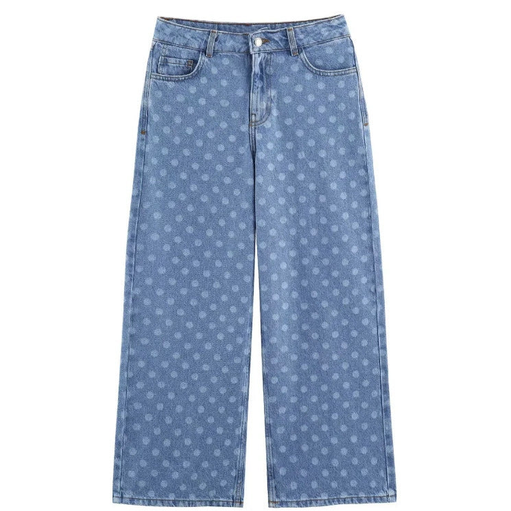 Damen Weite High‑Waist Culotte-Jeans mit verkürztem Bein und tonalem Punktemuster Echo Archiv