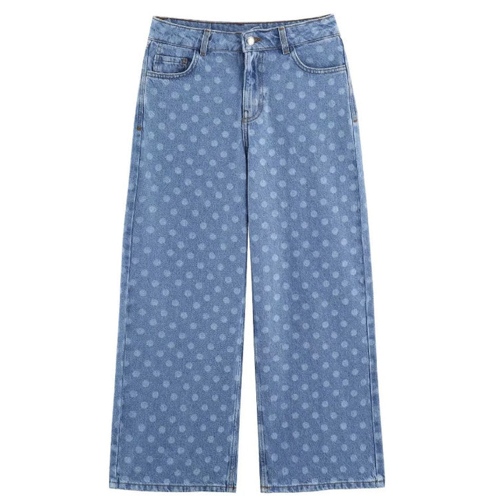 Damen Weite High‑Waist Culotte-Jeans mit verkürztem Bein und tonalem Punktemuster Echo Archiv