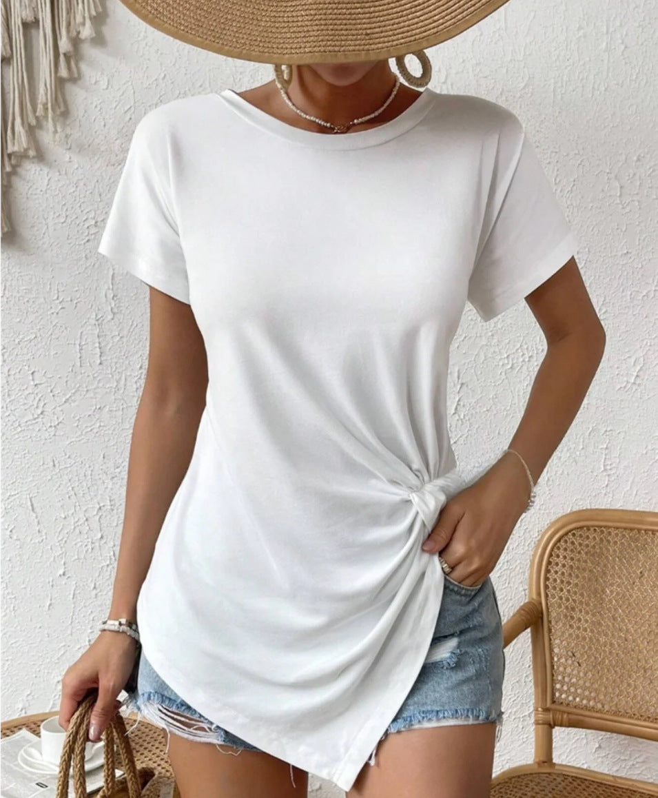 Damen nan asymmetrisches Knotenshirt mit seitlicher Drehung und verlängertem Zipfelsaum Echo Archiv