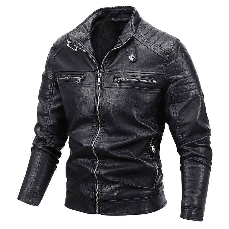Herren Kunstleder-Blouson im Slim-Fit mit gesteppter Schulterpartie, Stehkragen und Reißverschlusstaschen – Taviero