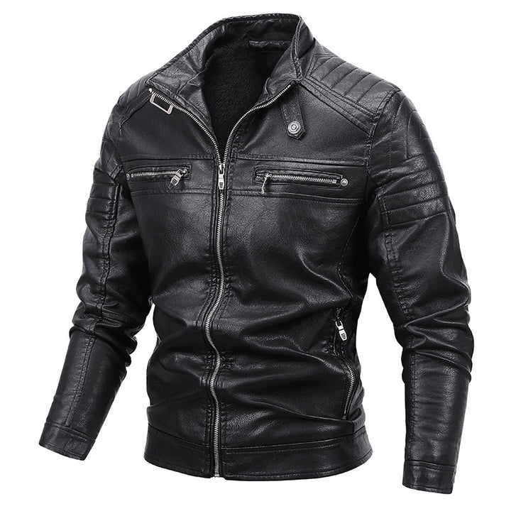 Herren Kunstleder-Blouson im Slim-Fit mit gesteppter Schulterpartie, Stehkragen und Reißverschlusstaschen – Taviero