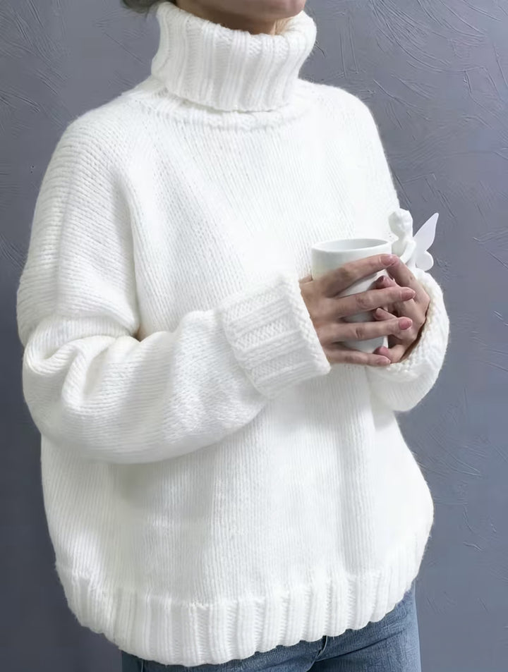 Damen Oversize-Rollkragenpullover im Fluffy-Mix mit breiten gerippten Bündchen – Mavelle