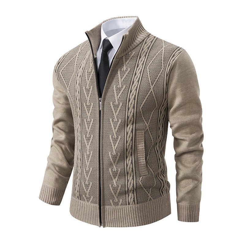 Herren Strickjacke mit strukturiertem Zipper und ausgefallenem Aran-Muster Echoarchiv