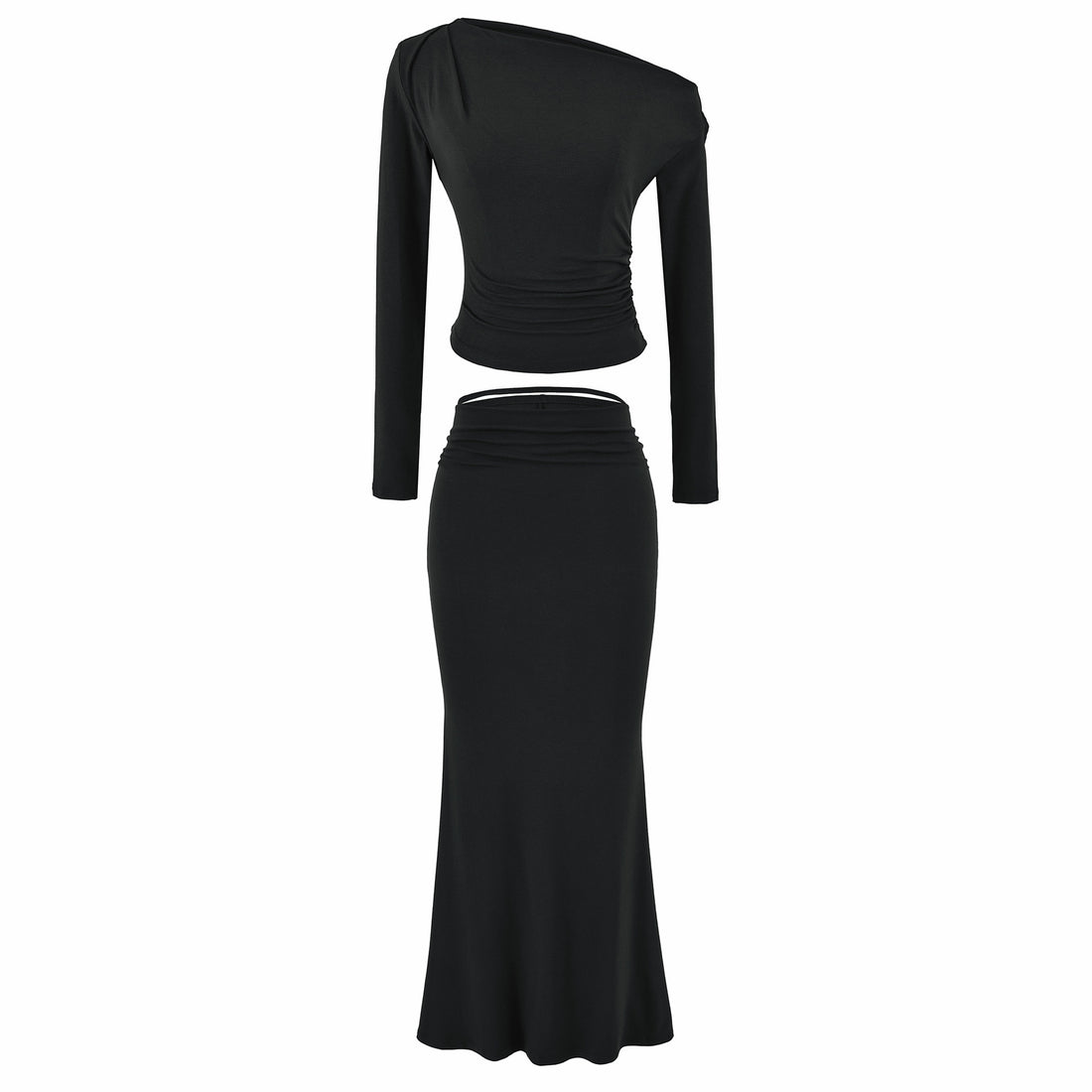 Damen Einschultriges zweiteiliges Set mit gerafftem Crop-Top und tailliertem Maxirock Echoarchiv