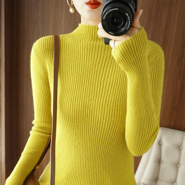 Damen Körperbetonter Rippenstrick-Rollkragenpullover mit Stretch-Effekt Echoarchiv