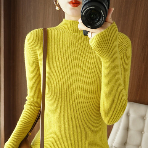 Damen Körperbetonter Rippenstrick-Rollkragenpullover mit Stretch-Effekt Echoarchiv