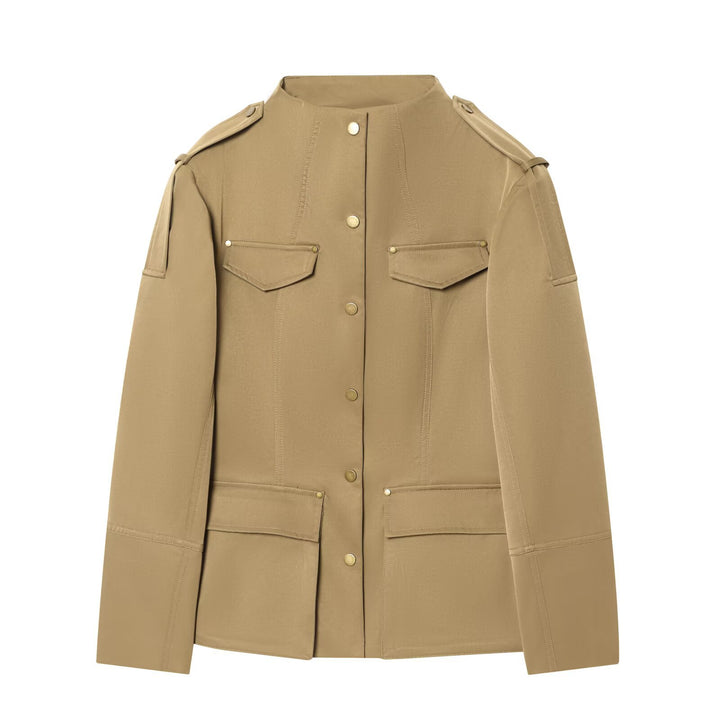 Damen Leichte Utility-Jacke mit Stehkragen, Schulterklappen und aufgesetzten Pattentaschen Echo Archiv