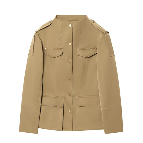 Damen Leichte Utility-Jacke mit Stehkragen, Schulterklappen und aufgesetzten Pattentaschen Echo Archiv