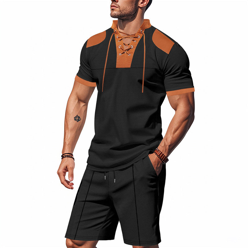Herren sportliches Oberteil und Shorts-Set mit modischem Schnürdesign Echoarchiv