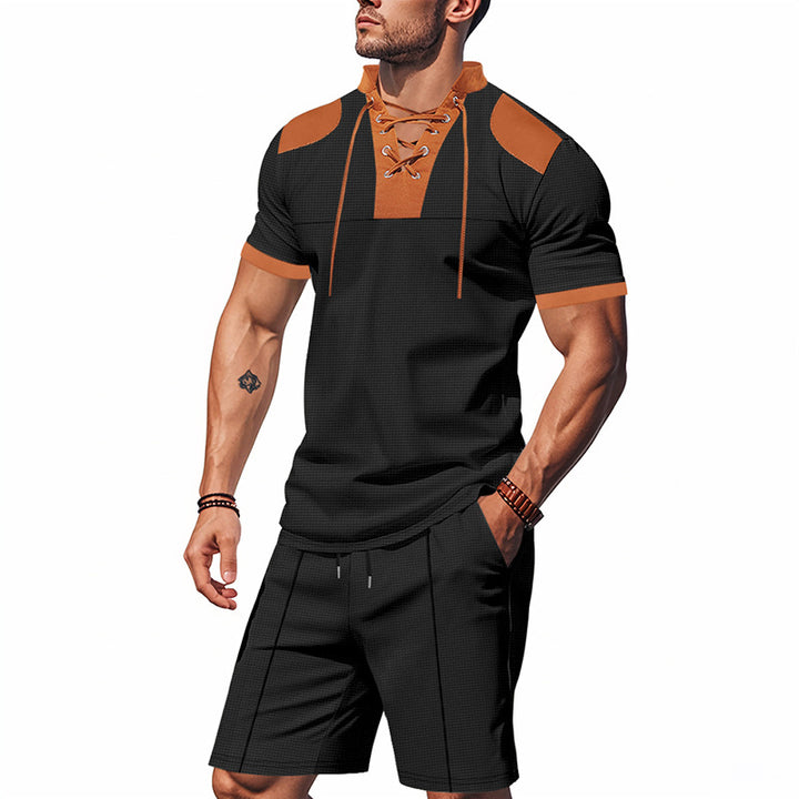 Herren sportliches Oberteil und Shorts-Set mit modischem Schnürdesign Echoarchiv