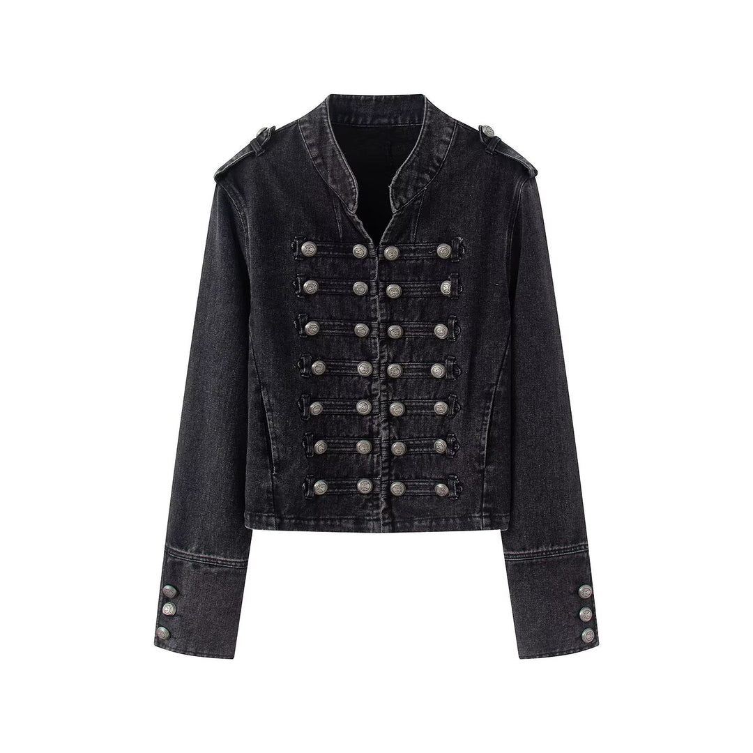 Damen Jeansjacke im Military-Stil mit dekorativer Zierknopfleiste Echo Archiv