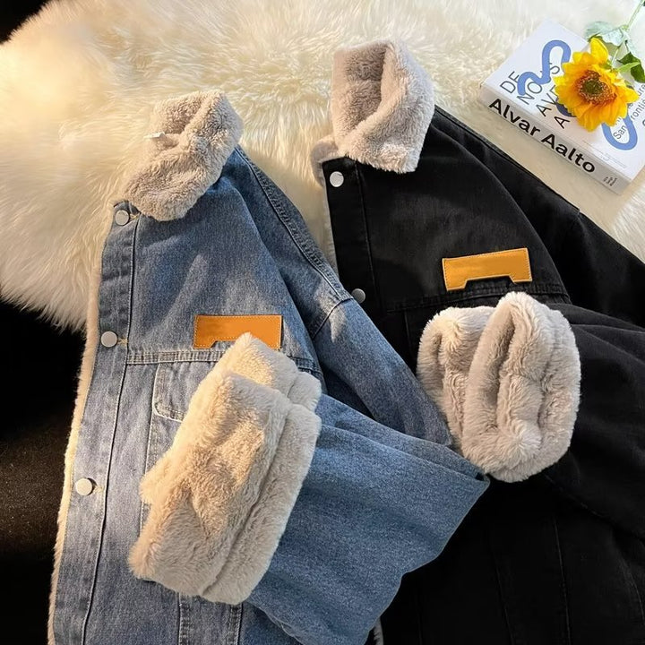 Damen gefütterte Denimjacke mit stylischem Kragen und praktischen Taschen Echoarchiv