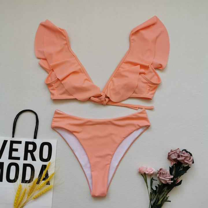 Damen Bikiniset mit Rüschen und Pflanzenmuster Echo Archiv
