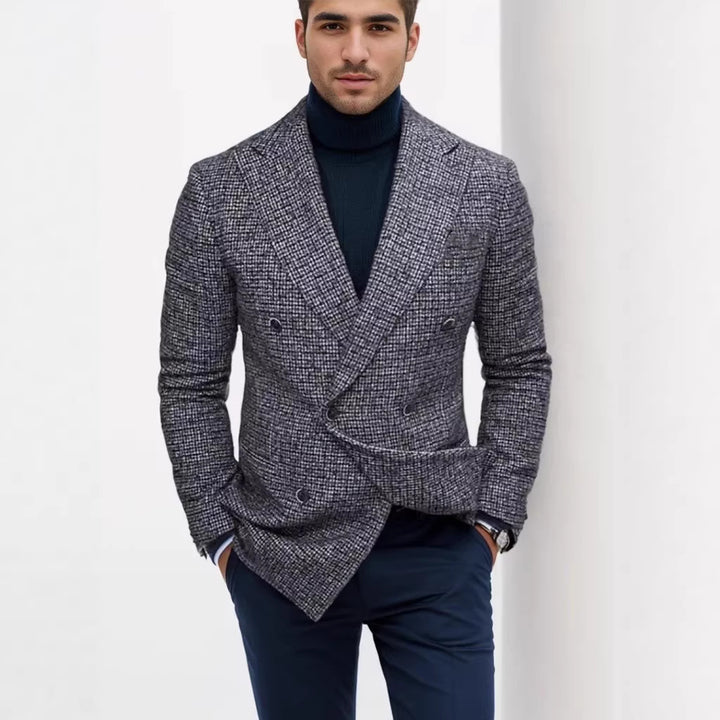 Herren nan zweireihiger strukturierter Wollmix-Blazer mit Peak-Revers und tailliertem Schnitt Echo Archiv