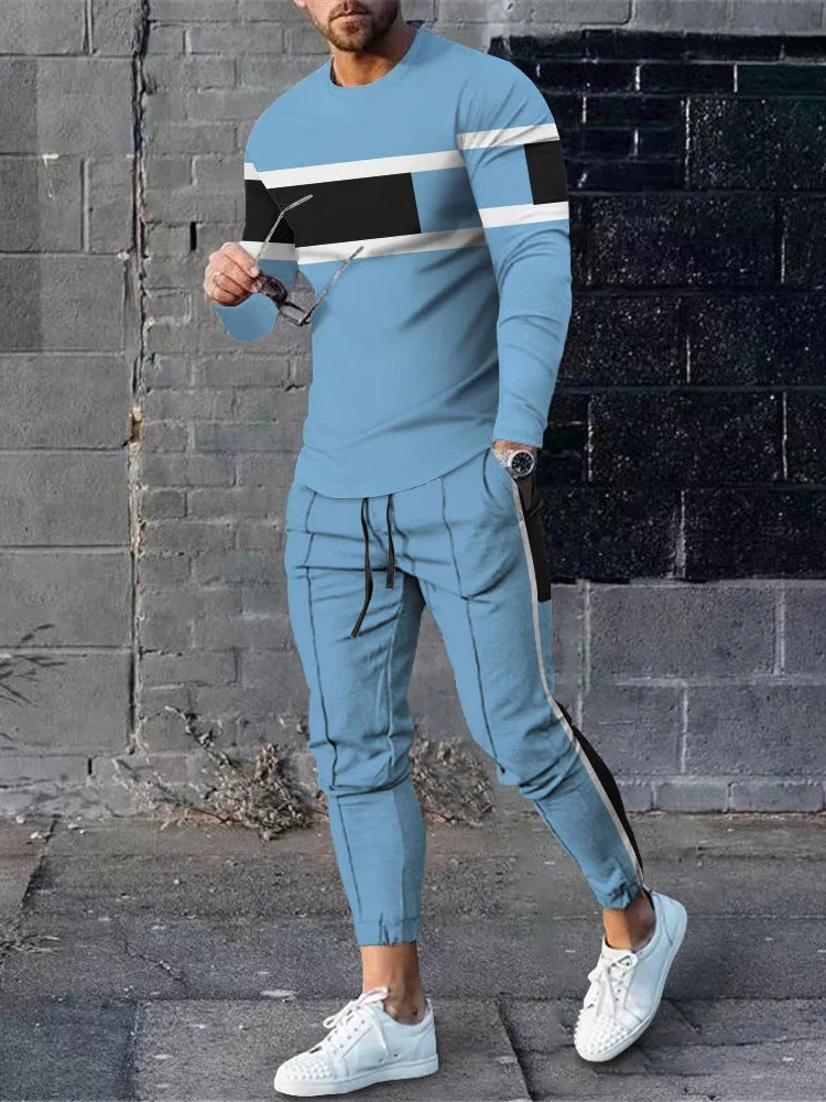 Herren sportliches Set aus Langarmshirt und Jogginghose mit modernem Streifenmuster Echoarchiv