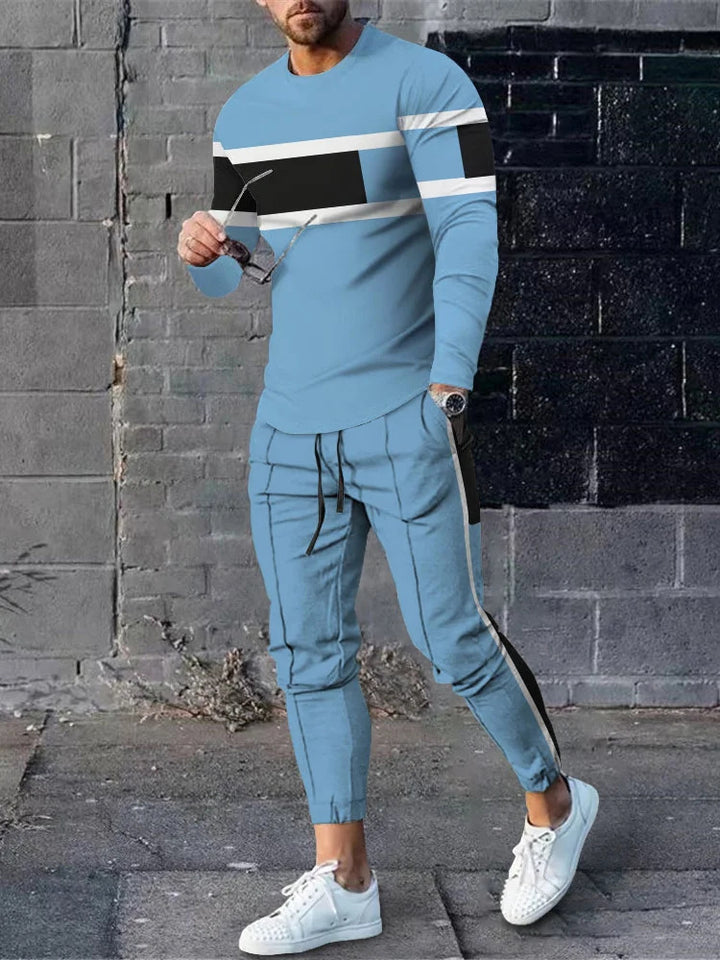 Herren sportliches Set aus Langarmshirt und Jogginghose mit modernem Streifenmuster Echoarchiv