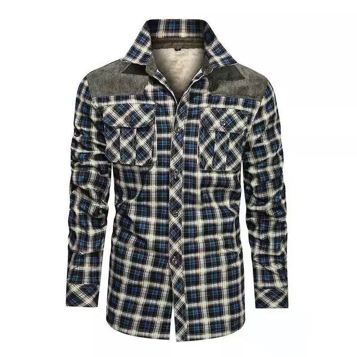 Herren karierte Hemdjacke mit wärmender Sherpa‑Innenfutter und verstärktem Schulterbesatz – Taviero