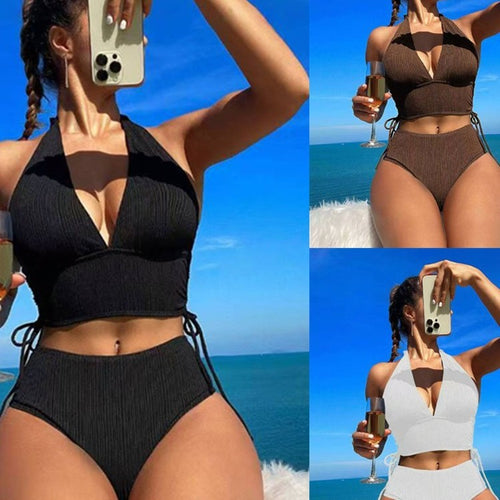 Damen Hochtailliertes Bikini-Set mit verstellbaren Trägern und elegantem Schnitt Echo Archiv
