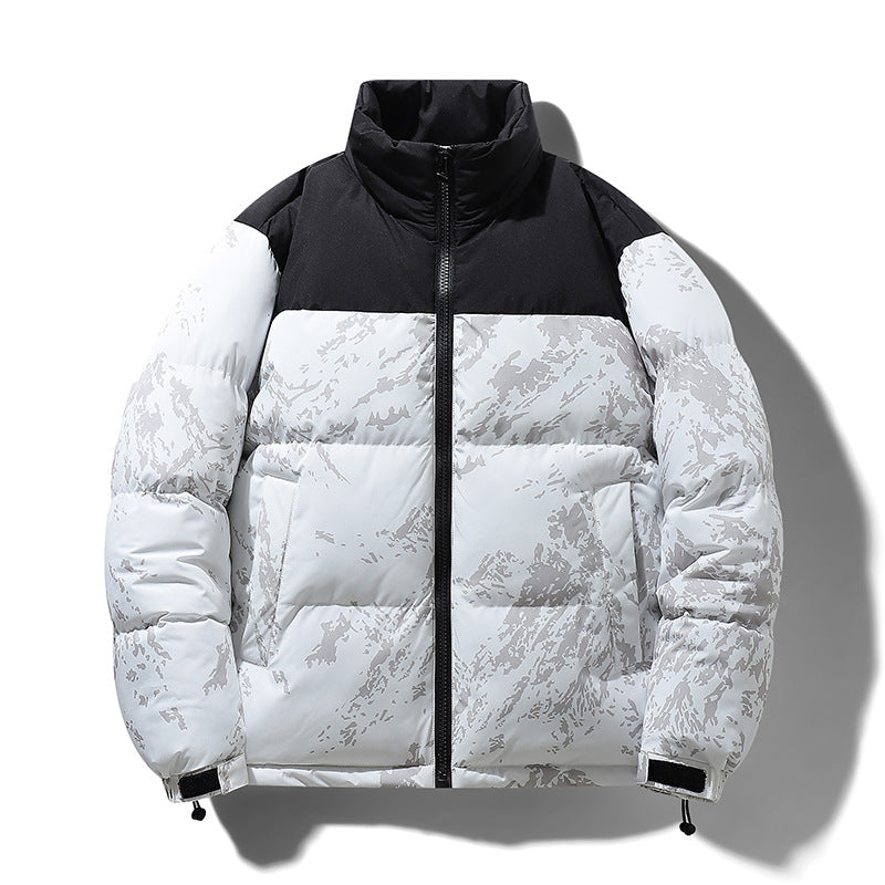 Herren Wattierte Steppjacke mit Camouflage‑Print, hohem Stehkragen & verstellbarem Saum Echoarchiv