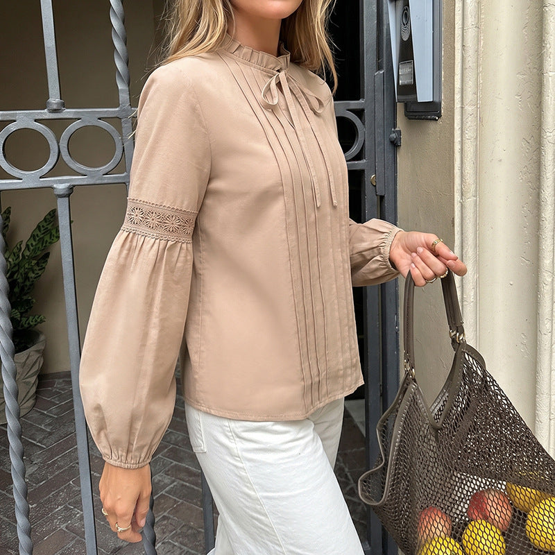 Damen Elegante Bluse mit Rüschenakzenten und Spitzenärmel Echo Archiv