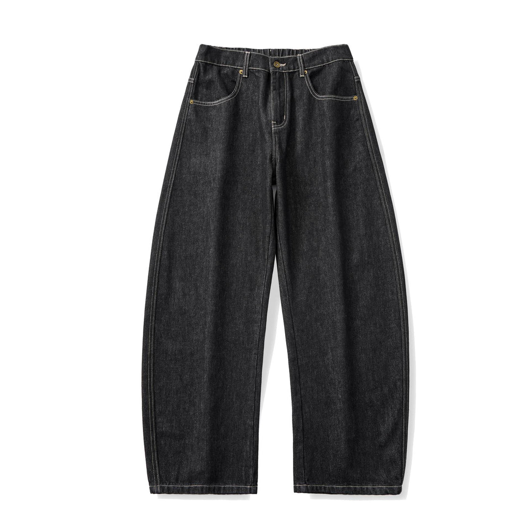 Damen Weite hochgeschnittene Cropped-Jeans aus Raw-Denim mit klassischem Taschen-Design Echoarchiv