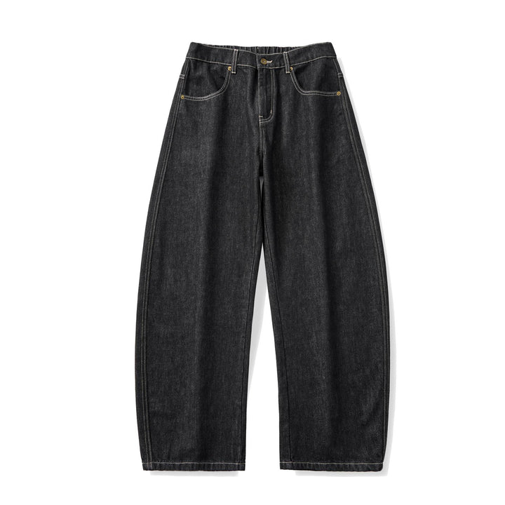 Damen Weite hochgeschnittene Cropped-Jeans aus Raw-Denim mit klassischem Taschen-Design Echoarchiv