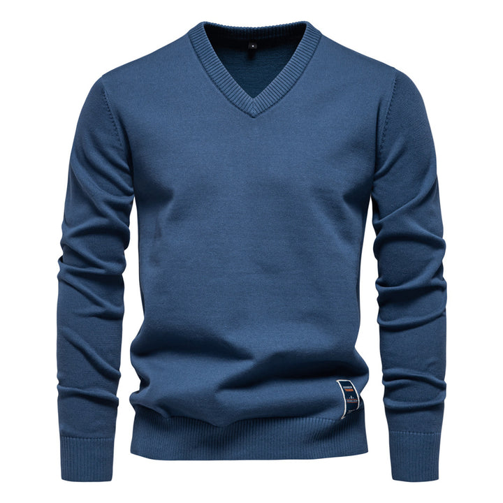 Herren Strickpullover mit V-Ausschnitt und feiner Textur Echoarchiv