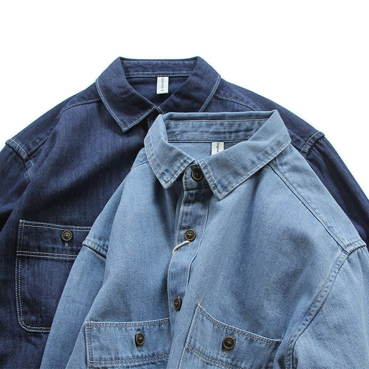 Herren Denim-Worker-Hemdjacke mit Brusttaschen und lockerer Passform Echoarchiv