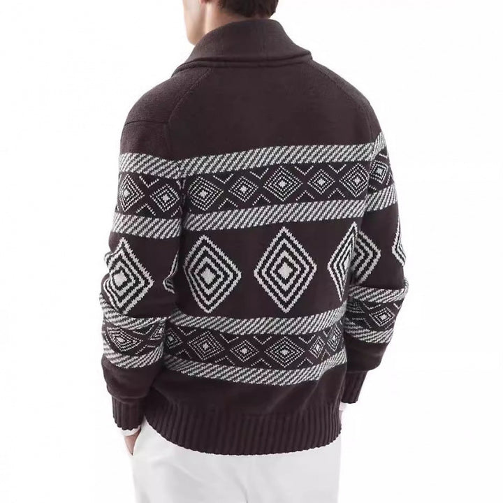 Herren Strickjacke mit modernem grafischen Muster und klassischem Kragen Echoarchiv