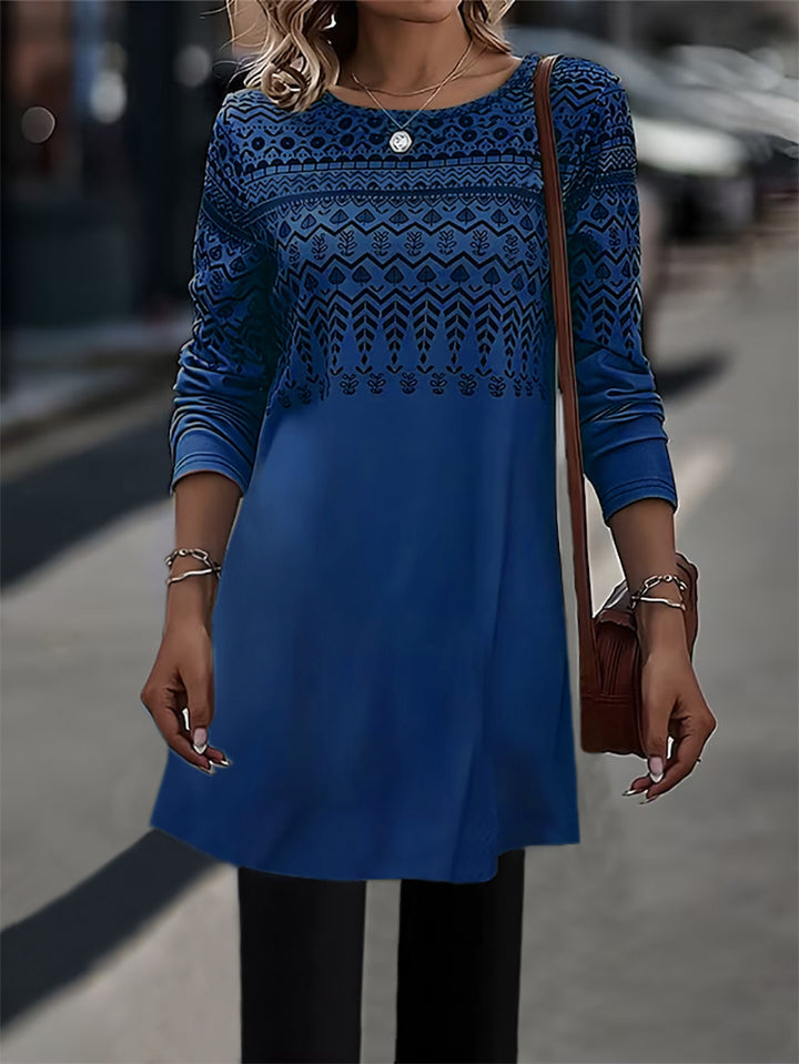 Frauen Longline Tunika Kleid mit Ethno Druck und Rundhalsausschnitt Echoarchiv