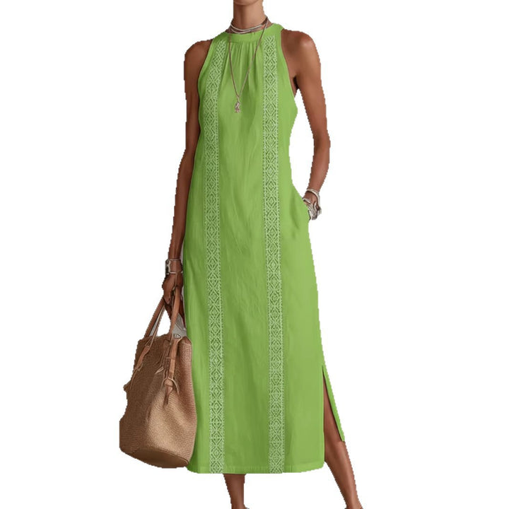 Damen Elegantes Sommer-Maxi-Kleid mit Spitzenapplikation und seitlichem Schlitz Echo Archiv