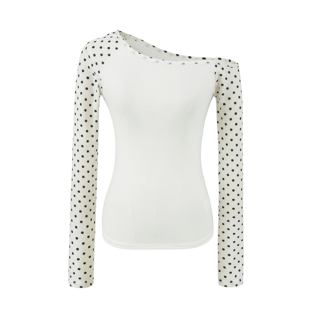 Damen Asymmetrisches Longsleeve mit Polka-Dot Raglanärmeln Echoarchiv