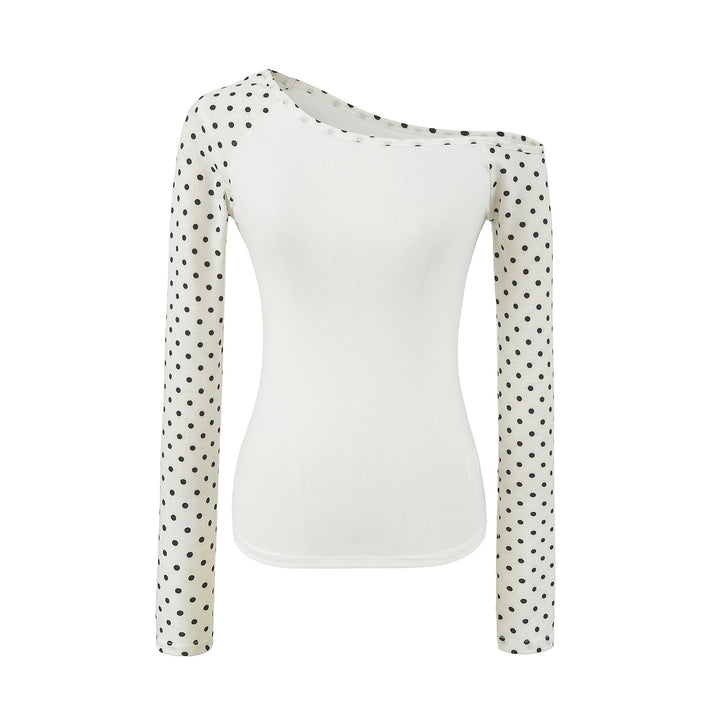 Damen Asymmetrisches Longsleeve mit Polka-Dot Raglanärmeln Echoarchiv
