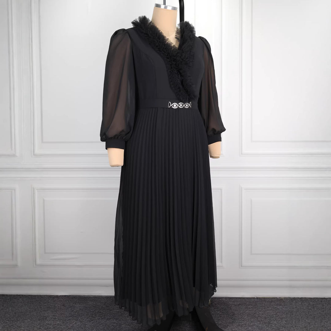 Damen Elegantes plissiertes Midi-Kleid mit Rüschendetails Echo Archiv