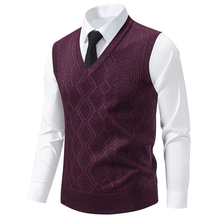Herren Strickpullover mit V-Ausschnitt und strukturiertem Zopfmuster Echoarchiv