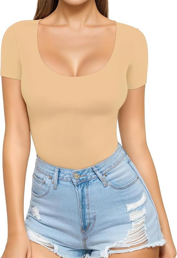 Damen figurbetontes Kurzarm-Body mit rundem Ausschnitt und nahtlosem Design Echo Archiv