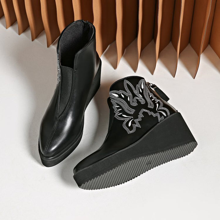 Damen Plateau‑Ankleboots im Westernstil mit Zierstickerei und Rückzipper Echo Archiv
